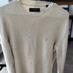 All Saints Men's Light Gray Crew Neck Sweater